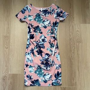 PinkBlush Pink Floral Ruched Fitted Maternity Dress